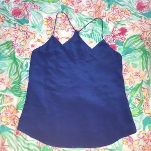 j. crew - thin strap v-neck silk blue carrie cami
